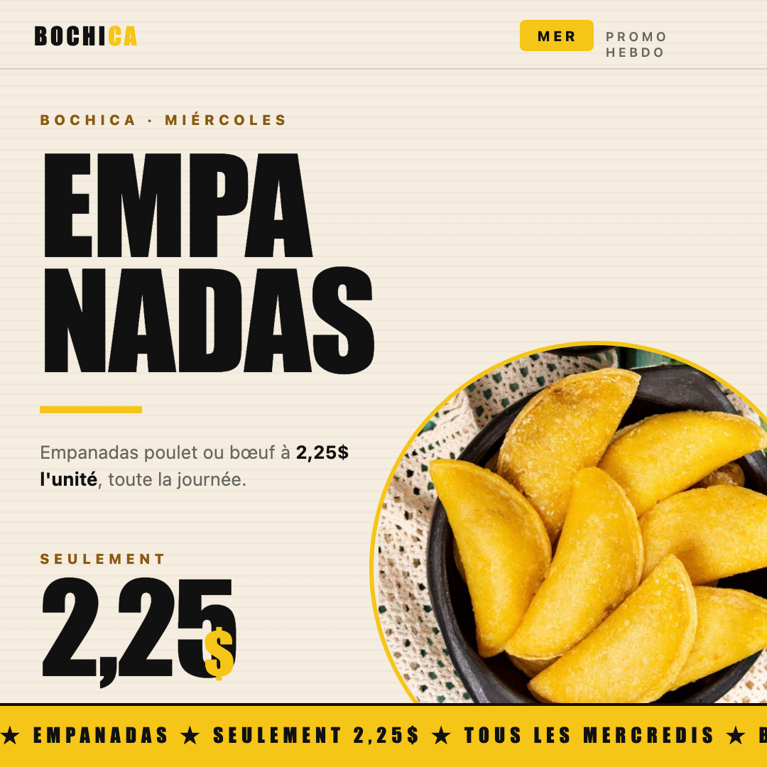 Mercredi des empanadas : 2,25 $ toute la journée