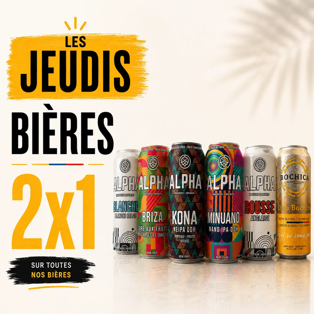Jeudi : 2 pour 1 sur toutes nos bières, toute la journée